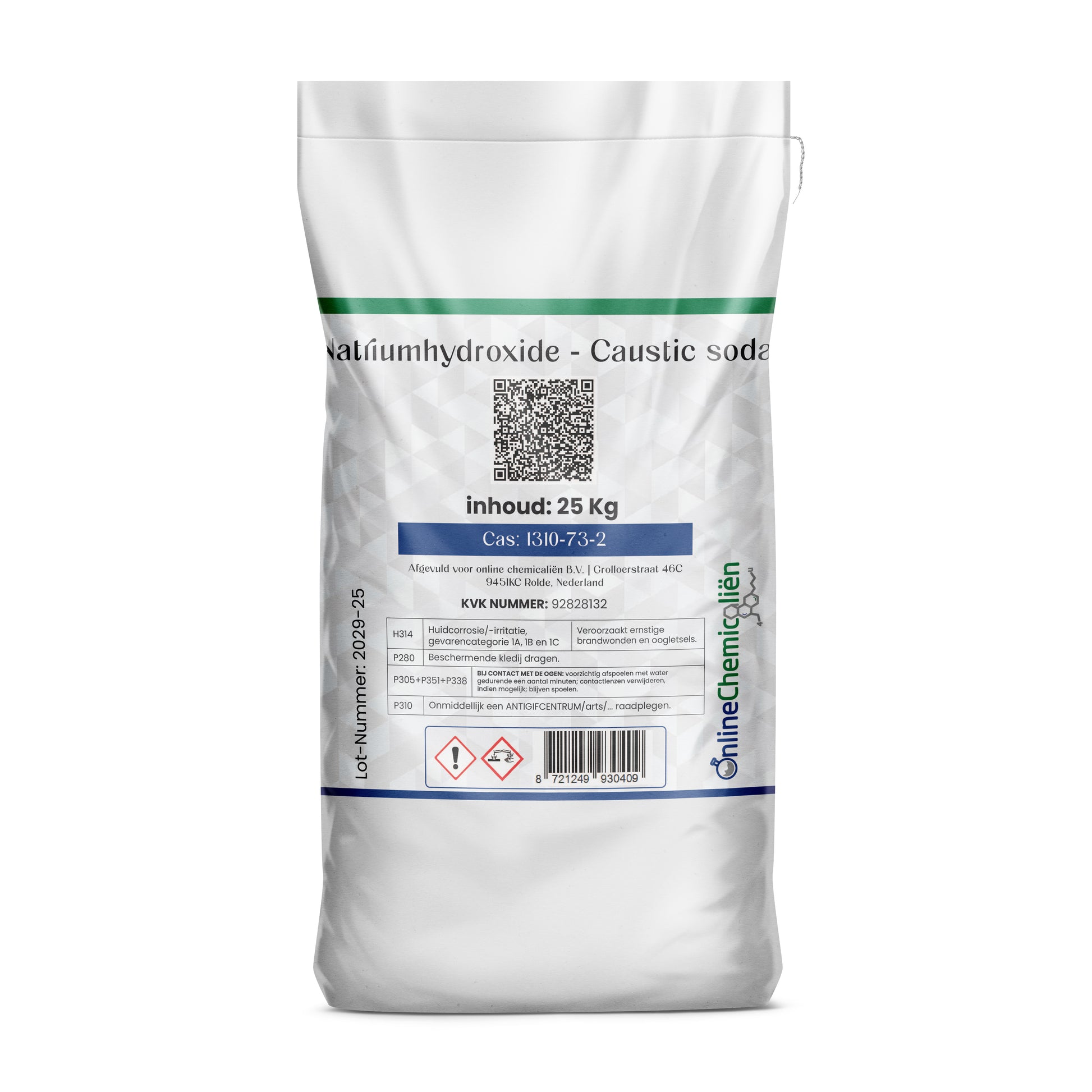 Natriumhydroxide / Caustic Soda / Noah - Foodgrade 25 kg- Online Chemicaliën